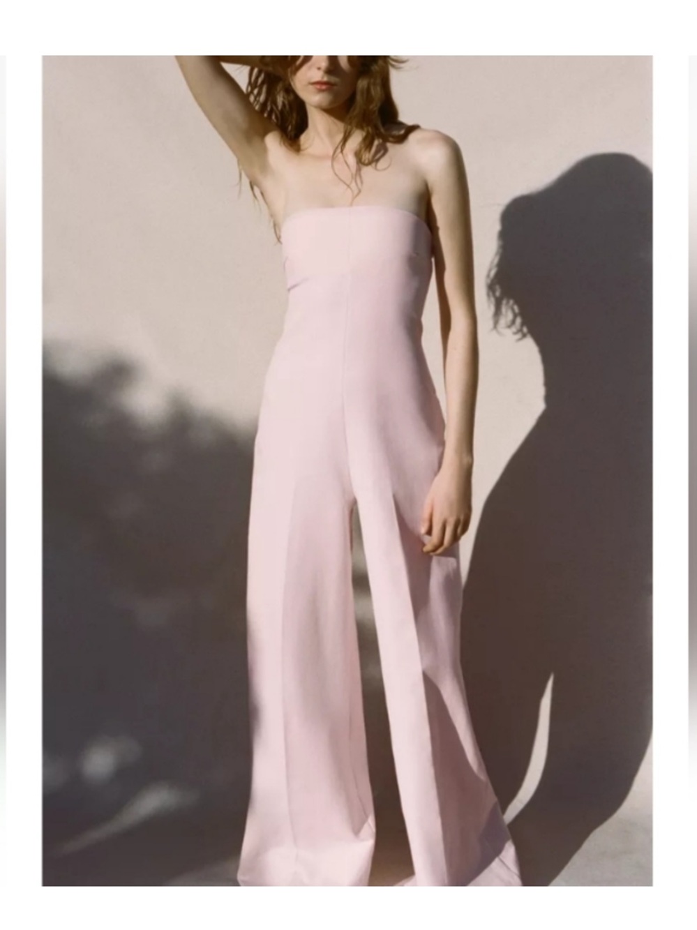 NWT Beautiful Designer Zara Strapless Pastel Pink Wide-Leg Jumpsuit Size Small